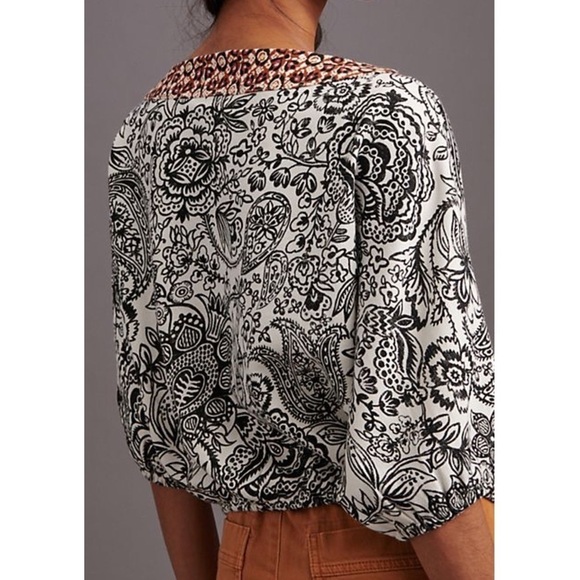 Nwt Anthropologie Samia Top Blouse Women’s tee boho Cotton Black White new - Picture 5 of 13